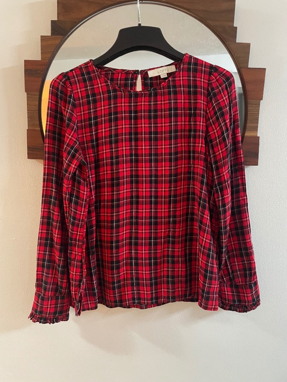 Loft red tartan plaid Blouse